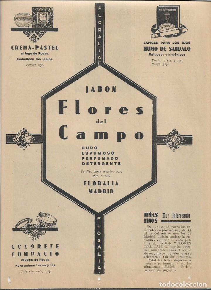 Colecionismo: A&Ntilde;O 1929 RECORTE PRENSA PUBLICIDAD JABON FLORES DEL CAMPO PRODUCTOS PERFUMERIA FLORALIA MADRID