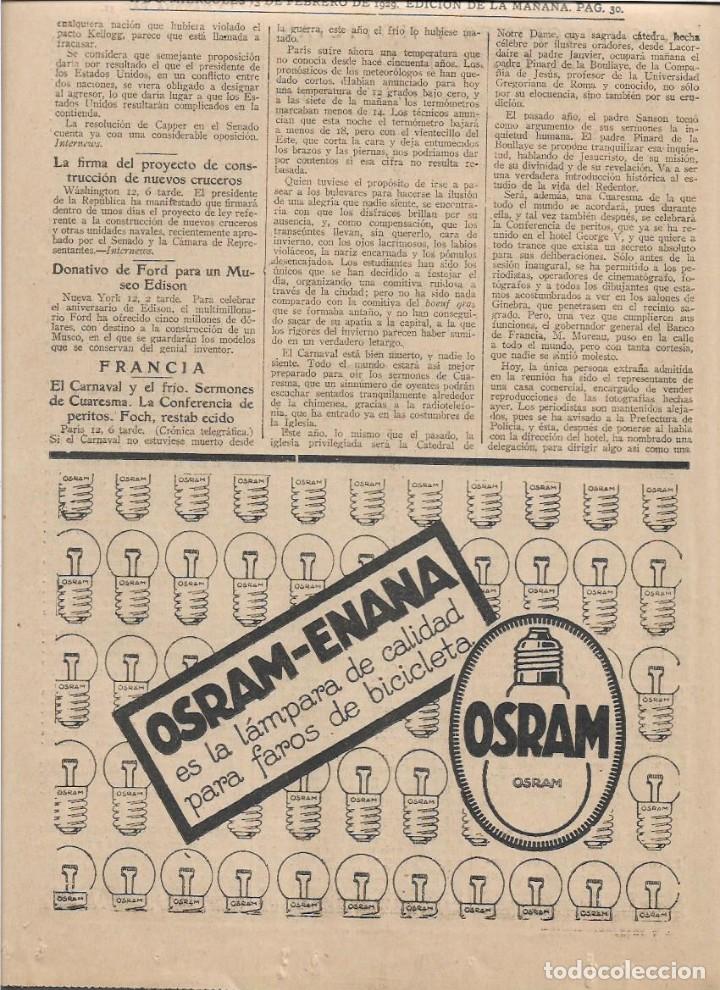 Collectionnisme: A&Ntilde;O 1929 RECORTE PRENSA PUBLICIDAD OSRAM ENANA LAMPARA PARA FAROS DE BICICLETA BOMBILLAS