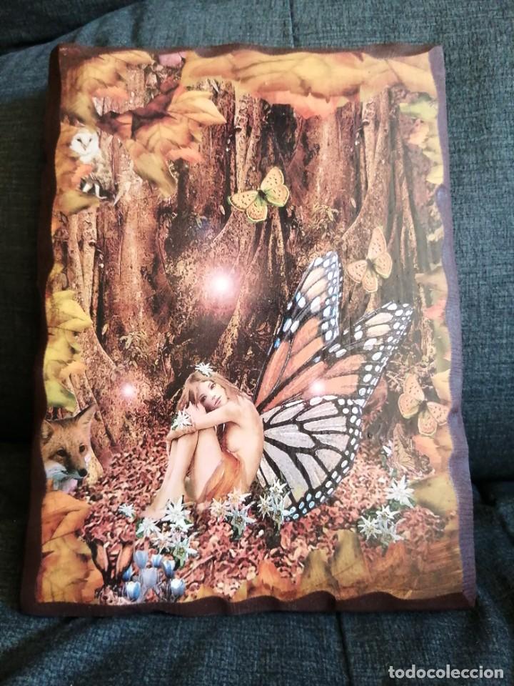 Coleccionismo: CUADRO DECORACION HADA MARIPOSA MADERA