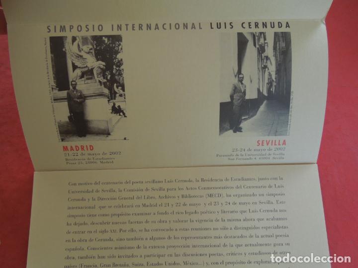 Coleccionismo: LUIS CERNUDA - SIMPOSIO INTERNACIONAL - PROGRAMA - MADRID/SEVILLA MAYO 2002. - Foto 1