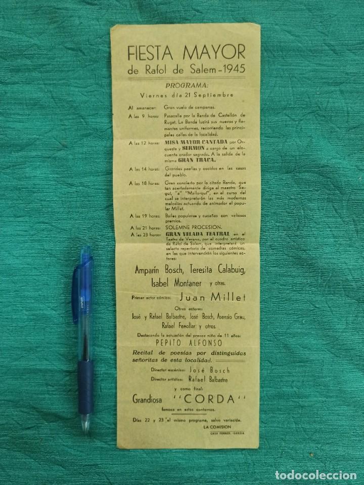 Collezionismo: Antiguo programa de Fiesta Mayor de Rafol de Salem 1945. Valencia. Valle de Alba&iacute;da. Onteniente.