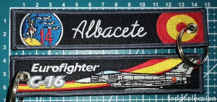 Coleccionismo: Llavero bordado BASE ALA 14 ALBACETE EUROFIGHTER 16 EJ&Eacute;RCITO &Aacute;IRE ESPA&Ntilde;A