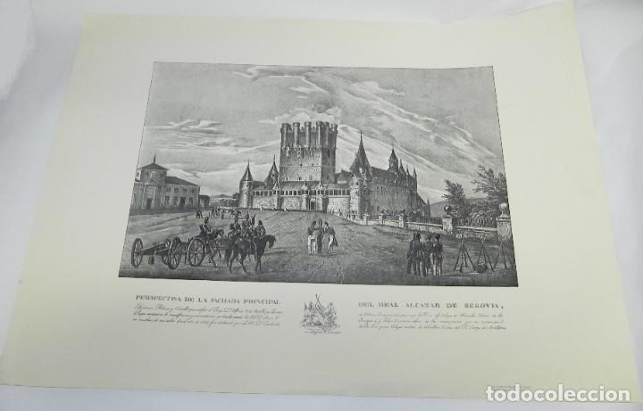 Coleccionismo: LAMINA DE LA PERSPECTIVA DE LA FACHADA PRINCIPAL DEL REAL ALCAZAR DE SEGOVIA. MEDIDAS: 64 X 48 CM. I