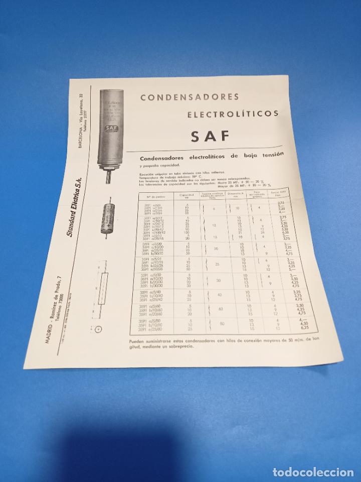 Coleccionismo: PUBLICIDAD. CONDENSADORES ELECTROL&Iacute;TICOS SAF. STANDARS ELECTRICA S.A. BARCELONA