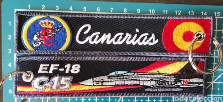 Coleccionismo: Llavero bordado BASE A&Eacute;REA CANARIAS EF-18 C-15 EJ&Eacute;RCITO DEL AIRE ALA 46. Espa&ntilde;a.