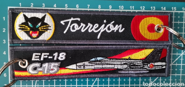Coleccionismo: Llavero bordado BASE A&Eacute;REA ALA 12 TORREJ&Oacute;N EF-18 C-15 EJ&Eacute;RCITO DEL AIRE. Espa&ntilde;a.