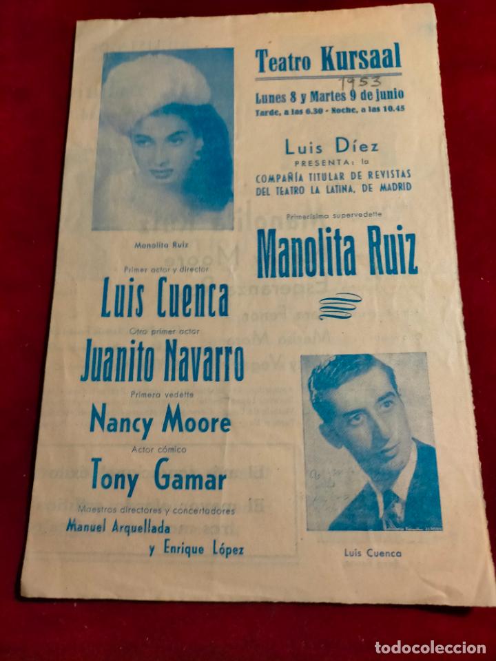 Coleccionismo: PROGRAMA TEATRO KURSAAL 1953 LUIS D&Iacute;EZ MANOLITA RUIZ LUIS CUENCA JUANITO NAVARRO NANCY MOORE