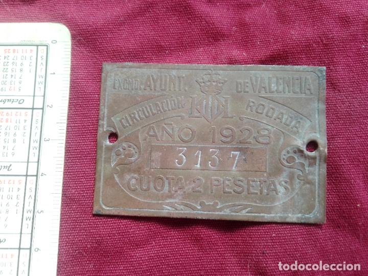 Coleccionismo: Valencia. Placa circulaci&oacute;n rodada 1928