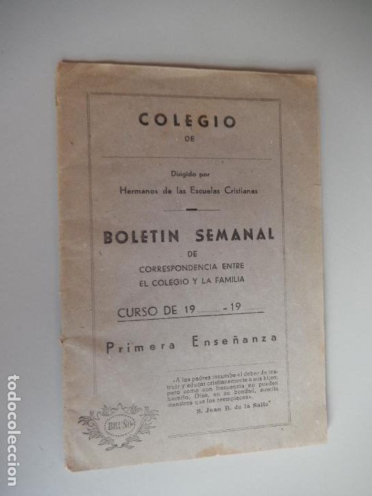 Coleccionismo: COLEGIO LA SALLE FELIPE BENITO SEVILLA-BOLET&Iacute;N SEMANAL ENTRE COLEGIO Y FAMILIA-CURSO 1949/50.