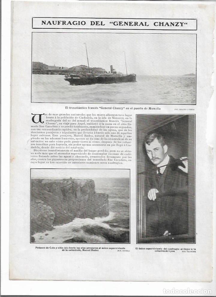 Collezionismo: A&Ntilde;O 1910 RECORTE PRENSA NAUFRAGIO DEL TRASATLANTICO GENERAL CHANZY MARCEL RODEZ UNICO SUPERVIVIENTE