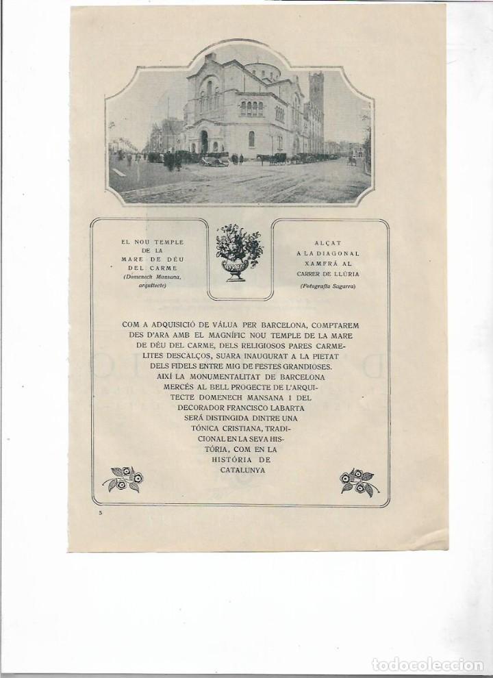 Colecionismo: A&Ntilde;O 1921 RECORTE PRENSA EN CATALAN BCNA INAUGURACION IGLESIA MARE DE DEU DEL CARME DOMENECH MANSANA