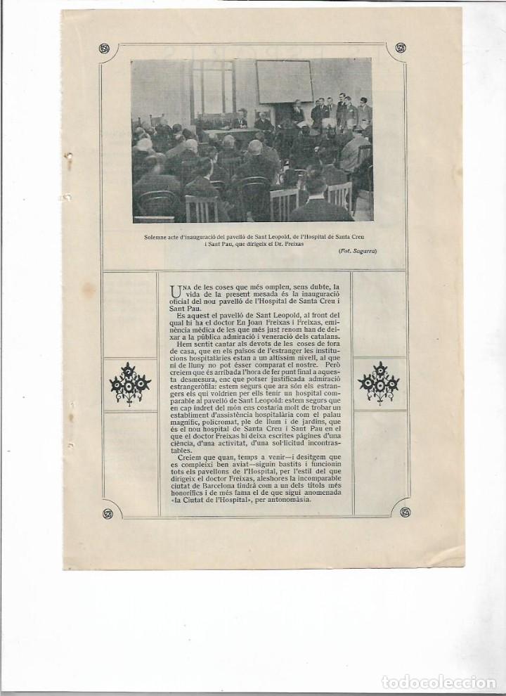 Colecionismo: 1921 RECORTE PRENSA EN CATALAN BCNA INAUGURACION PAVELLO SANT LEOPOLD HOSPITAL SANTA CREU I SANT PAU