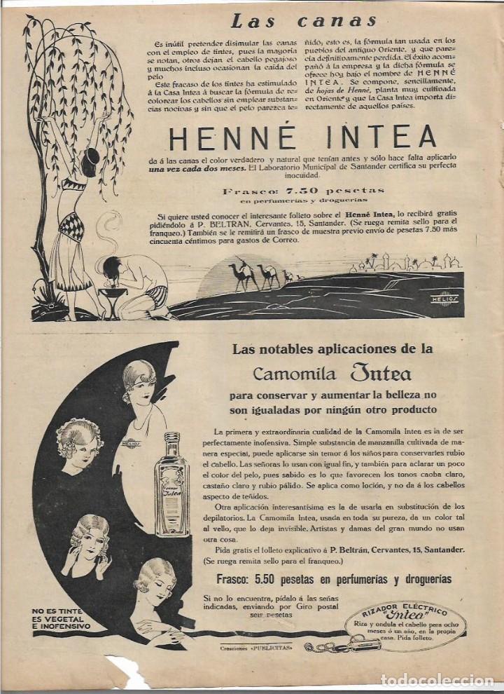 Colecionismo: A&Ntilde;O 1925 RECORTE PRENSA PUBLICIDAD HENNE INTEA CAMOMILA INTEA BELLEZA CUIDADO DEL CABELLO CANAS