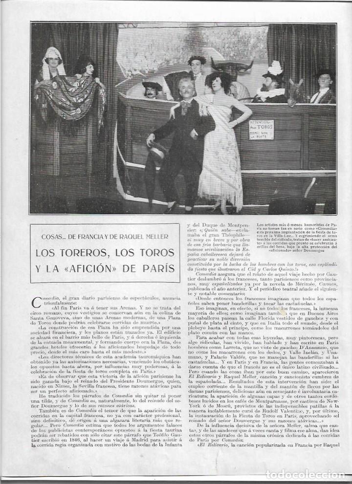 Coleccionismo: A&Ntilde;O 1925 RECORTE PRENSA LOS TOREROS LOS TOROS Y LA AFICION DE PARIS RAQUEL MELLER