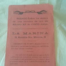 Coleccionismo: ANTIGUO FOLLETO PUBLICITARIO TIENDA GENEROS DE PUNTO LA MARINA - RAMBLA DE SANTA MONICA 21