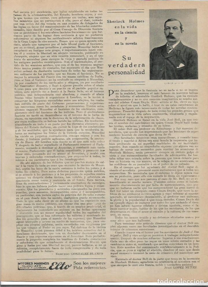 Colecionismo: A&Ntilde;O 1925 RECORTE PRENSA SHERLOCK HOLMES EN LA VIDA EN LA CIENCIA Y EN LA NOVELA PERSONALIDAD