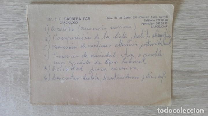Colecionismo: RECETA M&Eacute;DICA,CON CONCLUS.Y CONSEJOS SALUD DR. J. F. BARBER&Aacute; FAR (CARDI&Oacute;LOGO)(BARCELONA).A&Ntilde;OS 60-70.