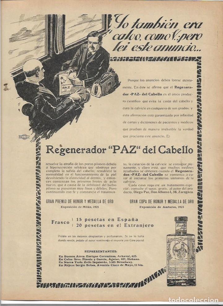 Coleccionismo: A&Ntilde;O 1925 RECORTE PRENSA PUBLICIDAD REGENERADOR PAZ PARA EL CABELLO CALVICIE