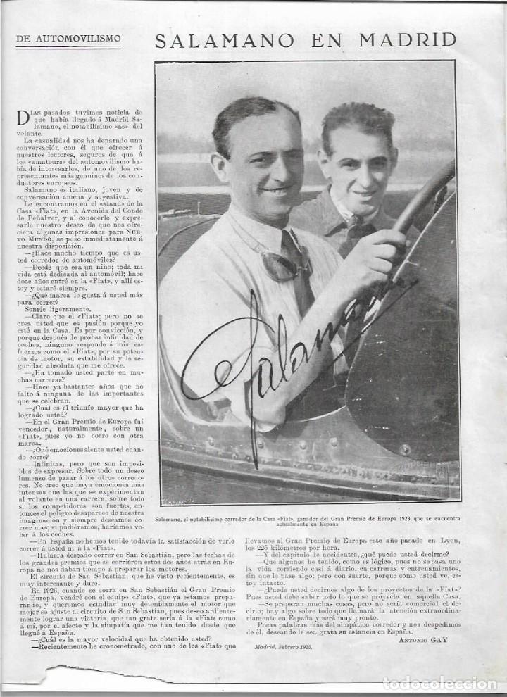 Coleccionismo: A&Ntilde;O 1925 RECORTE PRENSA AUTOMOVILISMO SALAMANO EN MADRID CORREDOR CASA FIAT FIRMA AUTOGRAFO