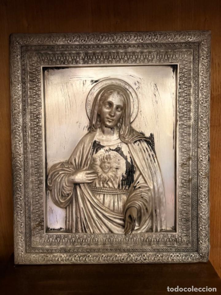 Coleccionismo: ANTIGUO CUADRO RELIGIOSO EN METAL 44 x 38 cm