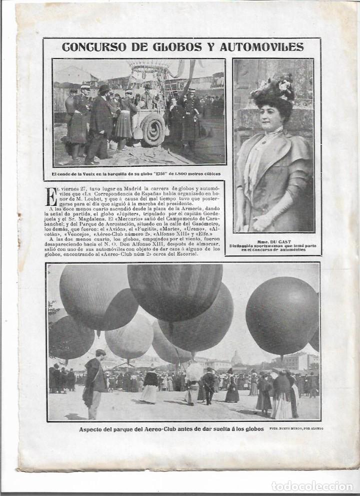 Colecionismo: A&Ntilde;O 1905 RECORTE PRENSA MADRID AERO CLUB CONCURSO GLOBOS AEROSTATICOS Y AUTOMOVILES MME DUGAST