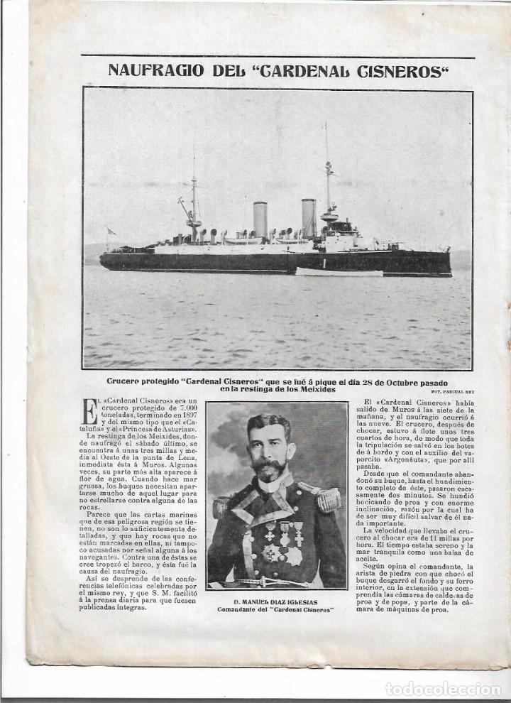 Colecionismo: A&Ntilde;O 1905 RECORTE PRENSA BARCO NAUFRAGIO DEL CRUCERO CARDENAL CISNEROS MEIXIDES MANUEL DIAZ IGLESIAS