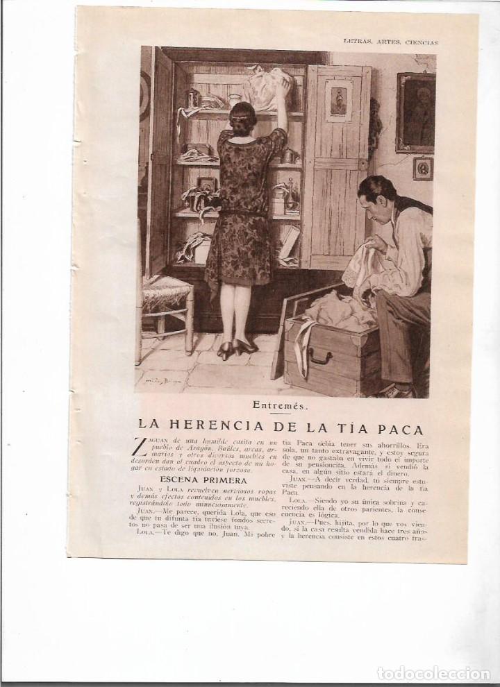 Collecting paper: 1929 RECORTE PRENSA ENTREMES LA HERENCIA DE LA TIA PACA MARTIN MENDOZA MENDEZ BRINGA GUION TEATRO
