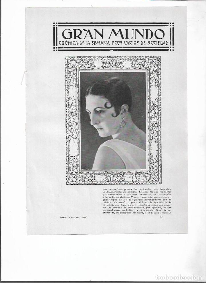 Collecting paper: A&Ntilde;O 1929 RECORTE PRENSA GALIANA TERCERO MODA PEINADO CARMEN FOTO PEREZ DE LEON