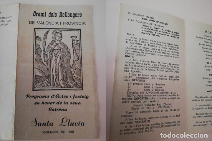 Collezionismo: ANTIGUO PROGRAMA Y MEN&Uacute;: GREMI DELS RELLONGERS DE VALENCIA I PROVINCIA. SANTA LUC&Iacute;A 1981