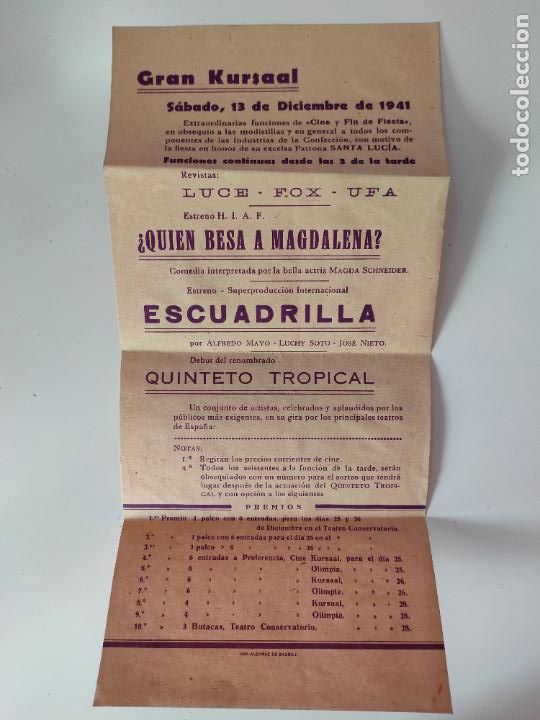 Coleccionismo: GRAN KURSAAL MANRESA 1941 QUIEN BESA A MAGDALENA ESCUADRILLA PROGRAMA PREMIOS CONSERVATORIO QUINTETO