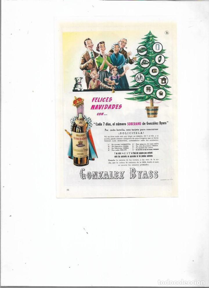 Collectionnisme: A&Ntilde;O 1956 RECORTE PRENSA PUBLICIDAD BEBIDAS GONZALEZ BYASS SOBERANO BRANDY FELICITACION NAVIDAD