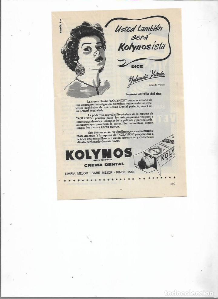 Collectionnisme: A&Ntilde;O 1956 PUBLICIDAD LA ACTRIZ YOLANDA VARELA PUBLICITANDO KOLYNOS DENTRIFICO CREMA DENTAL