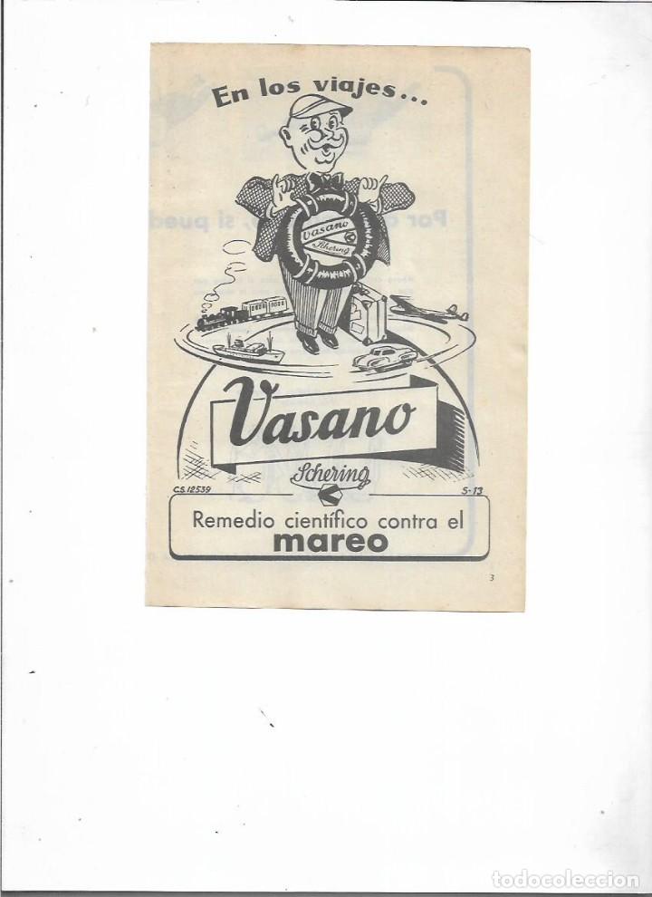 Collectionnisme: A&Ntilde;O 1956 RECORTE PRENSA PUBLICIDAD VASANO REMEDIO CIENTIFICO CONTRA EL MAREO SCHERING