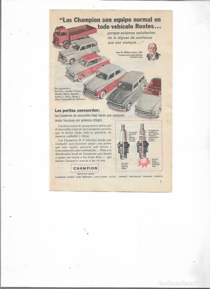 Collectionnisme: A&Ntilde;O 1956 RECORTE PRENSA PUBLICIDAD BUJIAS CHAMPION VEHICULO ROOTES COCHE CAMION AUTOMOVIL