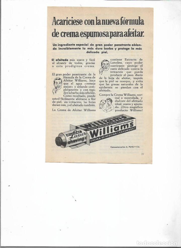 Collectionnisme: A&Ntilde;O 1956 RECORTE PRENSA PUBLICIDAD CREMA DE AFEITAR WILLIAMS ESPUMOSA
