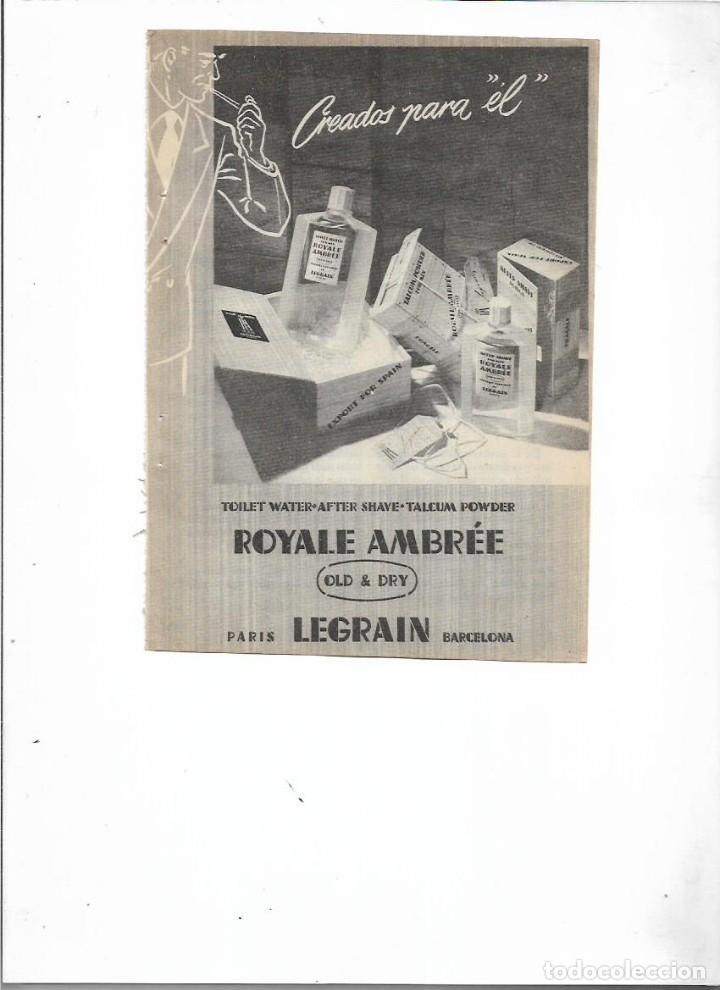 Collectionnisme: A&Ntilde;O 1956 RECORTE PRENSA PUBLICIDAD ROYALE AMBREE LEGRAIN PARA HOMBRE TOILET WATER AFTER SHAVE