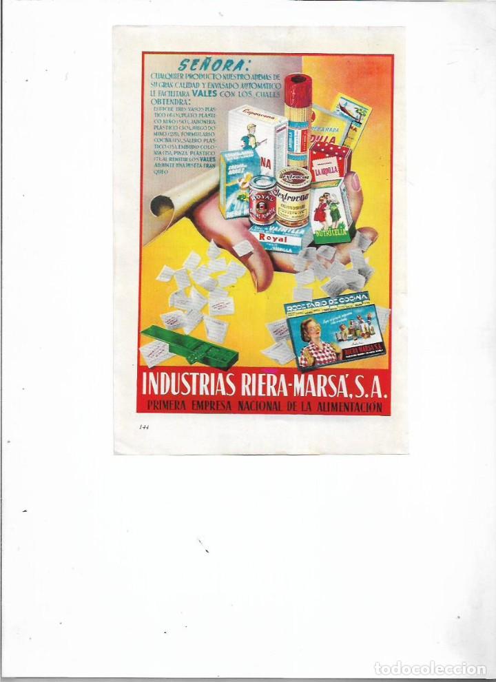 Collectionnisme: A&Ntilde;O 1956 RECORTE PRENSA PUBLICIDAD PRODUCTOS INDUSTRIAS RIERA MARSA ALIMENTACION ROYAL NUTRICELLA