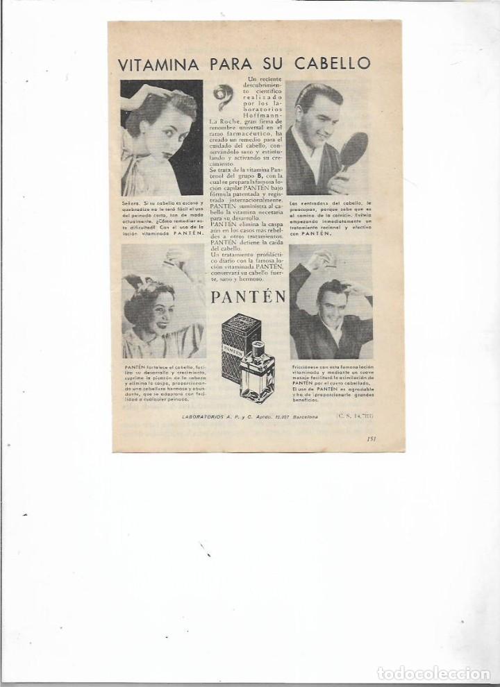 Collectionnisme: A&Ntilde;O 1956 RECORTE PRENSA PUBLICIDAD VITAMINA PARA EL CABELLO PANTEN PRODUCTOS PARA EL PELO