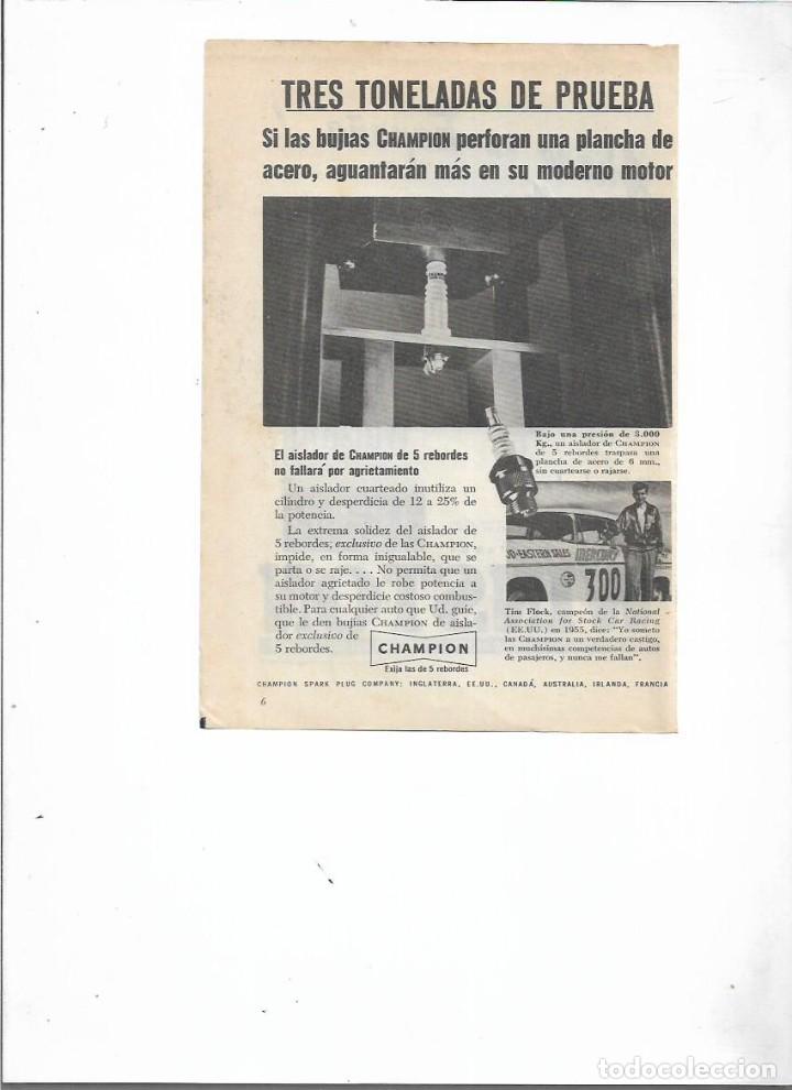 Collectionnisme: A&Ntilde;O 1956 RECORTE PRENSA PUBLICIDAD BUJIAS CHAMPION AISLADOR VEHICULO COCHE CAMION AUTOMOVIL