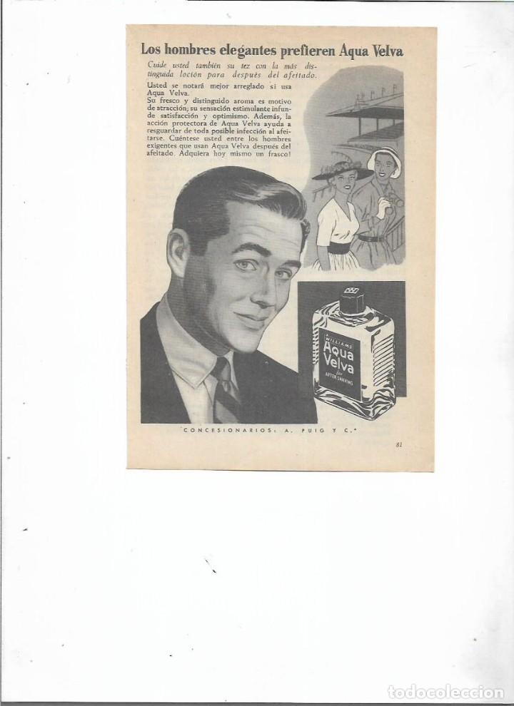 Collectionnisme: A&Ntilde;O 1956 RECORTE PRENSA PUBLICIDAD AQUA VELVA PARA HOMBRE AFTHER SHAVING AFEITADO WILLIAMS PUIG