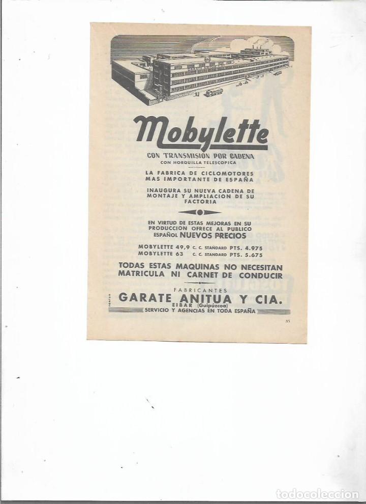 Collectionnisme: A&Ntilde;O 1956 RECORTE PRENSA PUBLICIDAD MOBYLETTE GARATE ANITUA Y CIA CICLOMOTOR