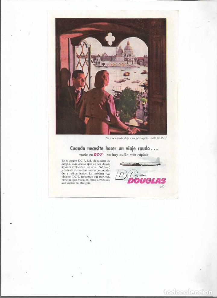 Collectionnisme: A&Ntilde;O 1956 RECORTE PRENSA PUBLICIDAD LINEAS AEREAS DOUGLAS DC 7 AVIACION