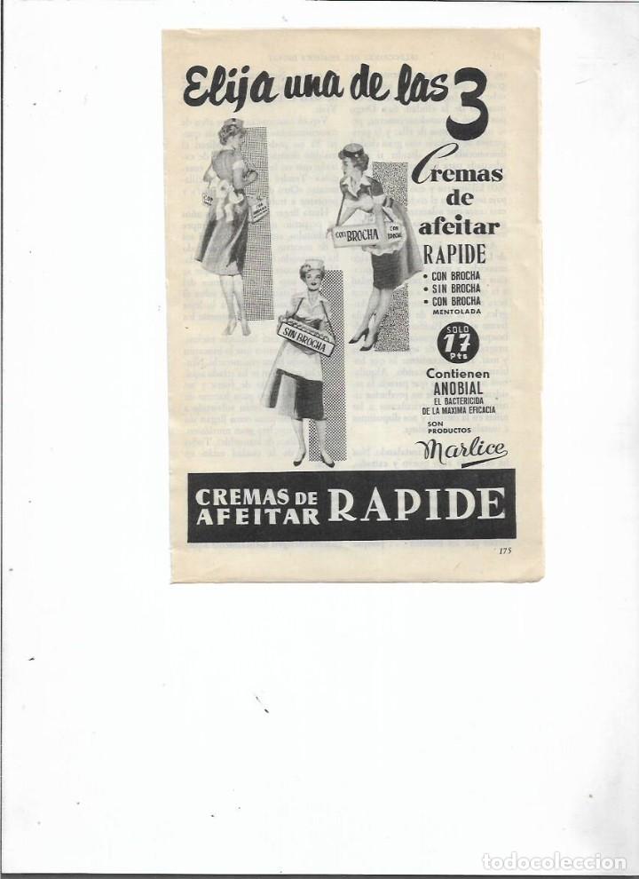 Collectionnisme: A&Ntilde;O 1956 RECORTE PRENSA PUBLICIDAD CREMA DE AFEITAR RAPIDE PRODUCTOS MARLICE CON SIN BROCHA
