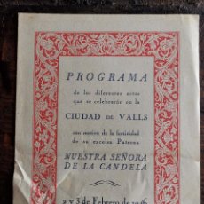 Coleccionismo: PROGRAMA CIUDAD DE VALLS NUESTRA SEÑORA DE LA CANDELA 1946