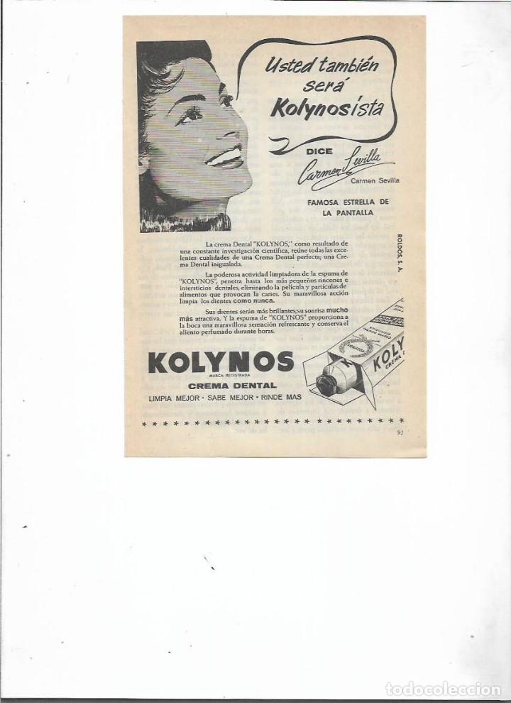 Coleccionismo: A&Ntilde;O 1956 RECORTE PRENSA PUBLICIDAD ACTRIZ CARMEN SEVILLA KOLYNOS CREMA DENTAL DENTIFRICO