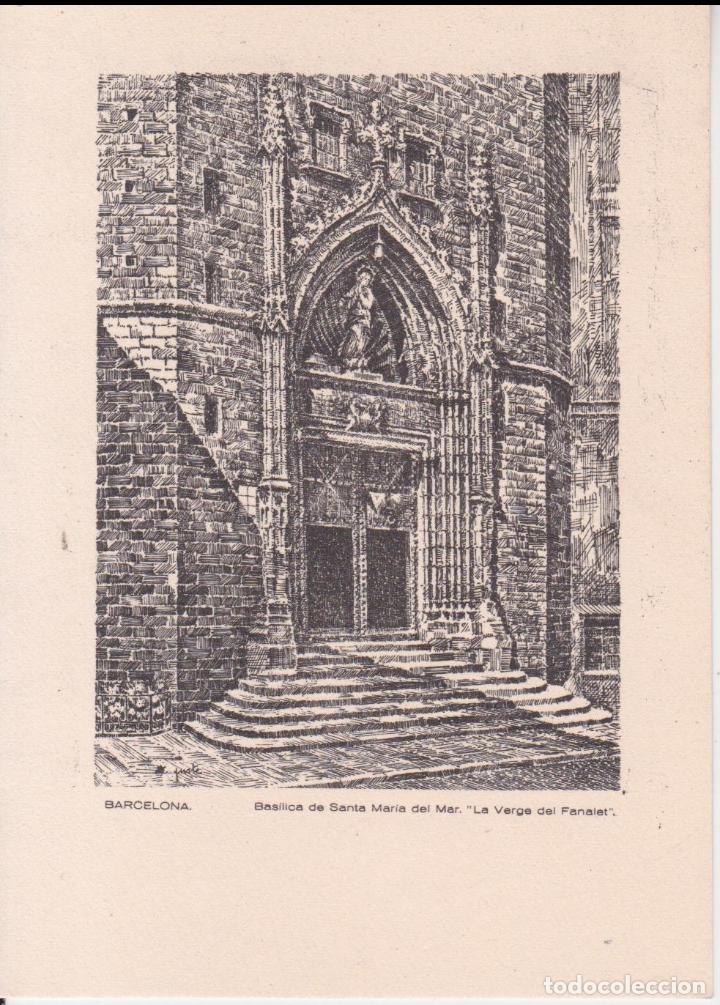 Collecting paper: ANTIGUA LAMINA BARCELONA, BAS&Iacute;LICA DE SANTA MARIA DEL MAR - LA VERGE DEL FANALET - (8,5X11,5)