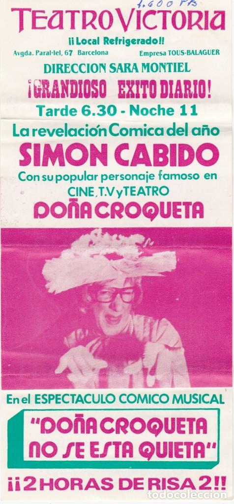 Coleccionismo: Do&ntilde;a Croqueta no se est&aacute; quieta - Teatro Victoria (Barcelona) - 05.09.1982 - Programa + 2 Entradas