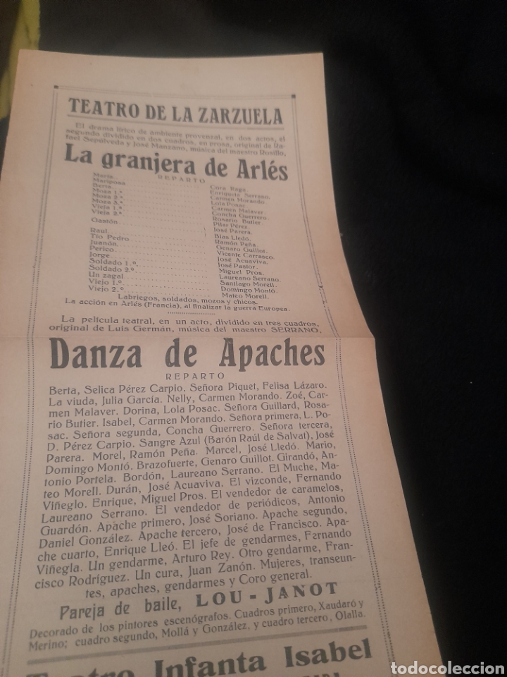 Collezionismo: Antiguo programa del Teatro de la Zarzuela, La Granjera de Arles