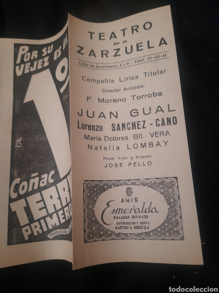 Collezionismo: Antiguo programa del Teatro de la Zarzuela de 1949