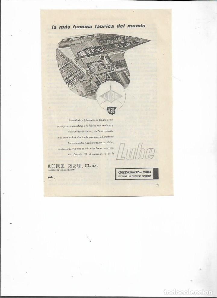 Sammelleidenschaft Papier: A&Ntilde;O 1957 RECORTE PRENSA PUBLICIDAD LUBE MOTO FABRICA LUBE NSU